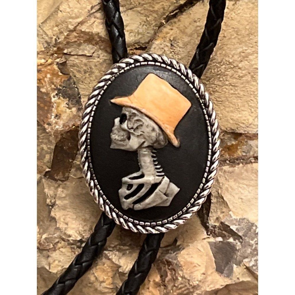 Skull Skeleton Steampunk Top Hat Cameo Pendant Lariat Bolo Tie Gothic MEN WOMEN